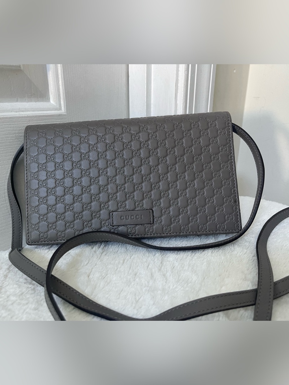 Gucci Microguccissima Gray Embossed GG Leather Crossbody